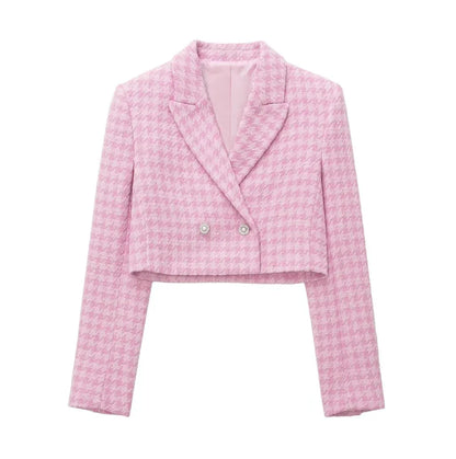 Trendha women's houndstooth suit featuring a casual jacket and textured culottes in a versatile, polished design