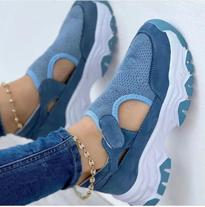 Stylish mesh sports shoes for women in various vibrant colours, featuring a breathable mesh upper and suede detailing for comfortable outdoor wear