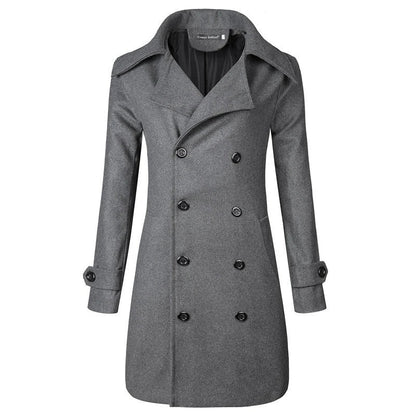 Premium wool mid-length trench coat with double-breasted design, perfect for plus-size figures in New Zealand