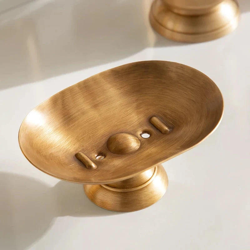 Golden Retro Brushed Brass Bathroom Set with Copper Construction and Vintage-Inspired Design