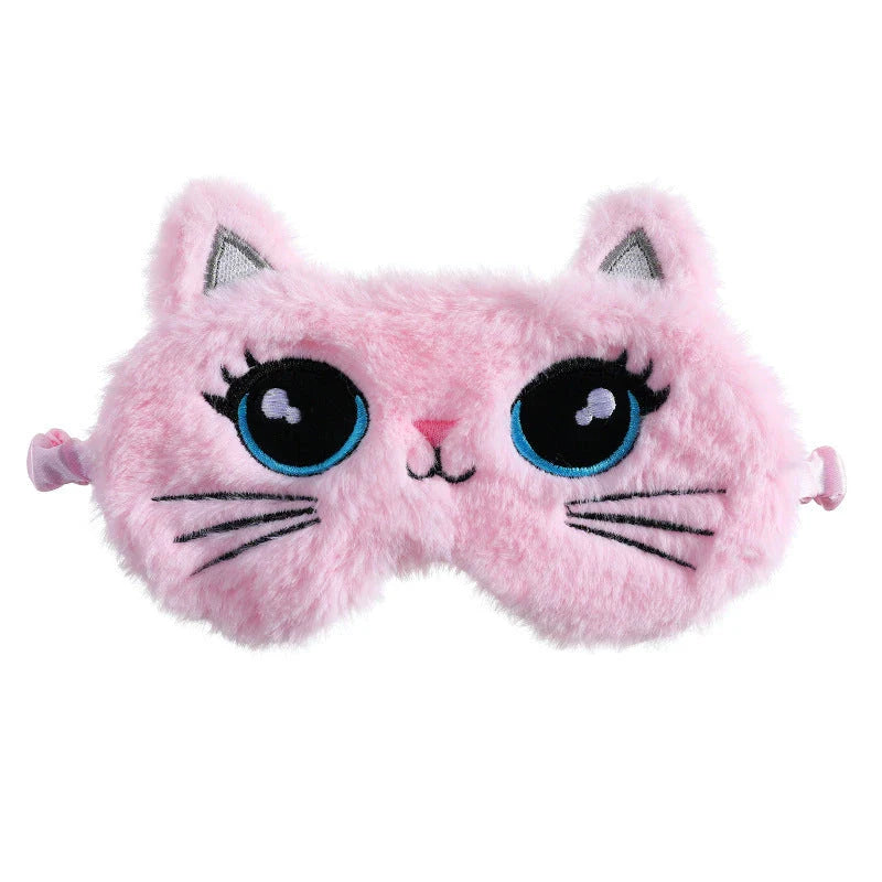 Cosy Kiwi Cutie plush sleep mask with adorable big eyes cat design and adjustable strap for comfort