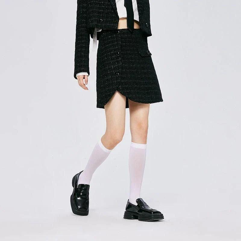 Timeless Plaid A-Line Skirt with Asymmetric Design and Button Details