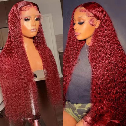 Versatile wine red long front lace wig with adjustable lace front and heat-resistant fibers for a natural, flowing Kiwi look