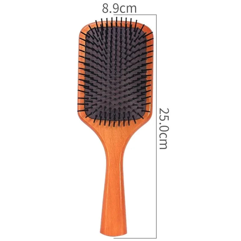 Anti-static wooden air cushion hair brush with scalp-massaging action, designed for healthy, beautiful hair