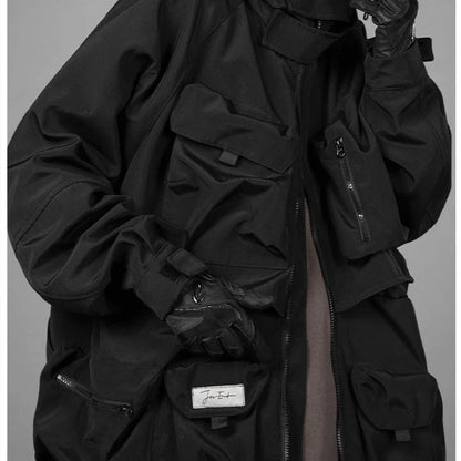 Men's Loose Casual Hooded Work Clothes Three-dimensional Jacket in sleek black, designed for Kiwi comfort and style