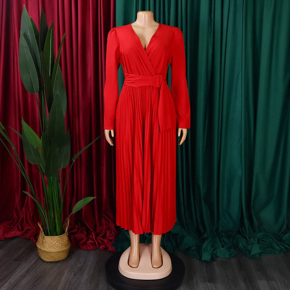 Stylish pleated Africa dress with lace-up detailing, available in various colours