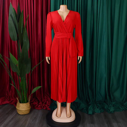 Stylish pleated Africa dress with lace-up detailing, available in various colours