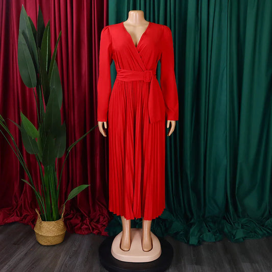 Stylish pleated Africa dress with lace-up detailing, available in various colours