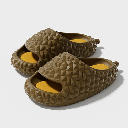 Durian-inspired slippers in vibrant Kiwi-friendly colours, featuring a non-slip EVA sole for comfort and safety