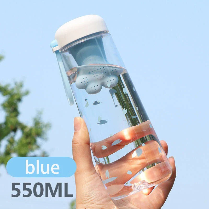 Cute cat's claw design plastic water bottle in gray color, perfect for staying hydrated on the go