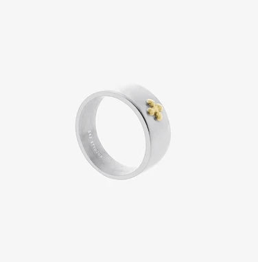 Stylish and Dainty Boys' Cross Dot Gold Ring - Premium titanium steel construction with a sleek cross design and subtle gold bead accents