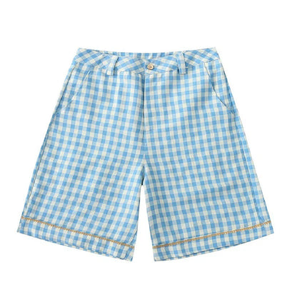 High-Waisted Plaid Chic Shorts with Bright Line Accents - Stylish Summer Essential