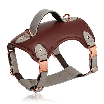 Comfort Fit PU Leather Dog Harness in Brown and Pink colours, designed for medium to large dog breeds