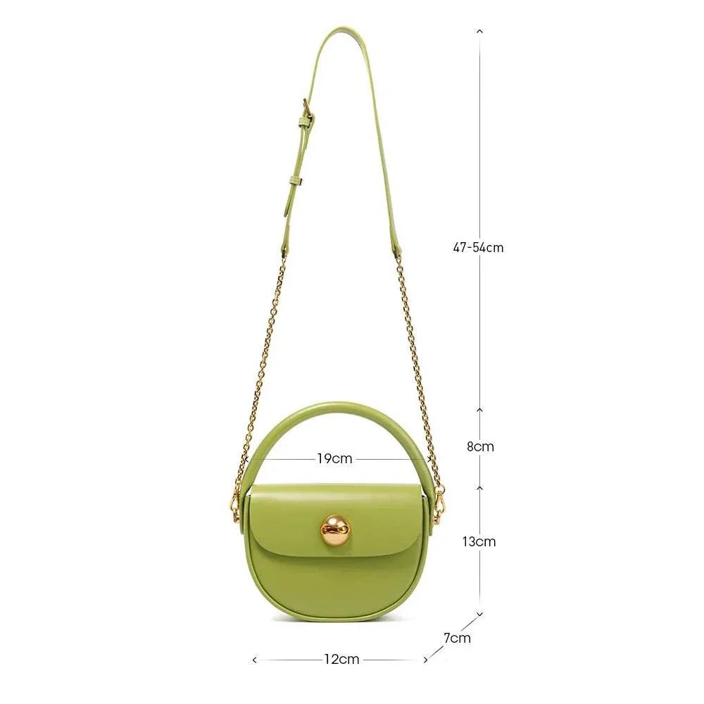 Luxury Fashion Round Handbag in Green with Crescent Shape and Ball-Inlaid Hardware