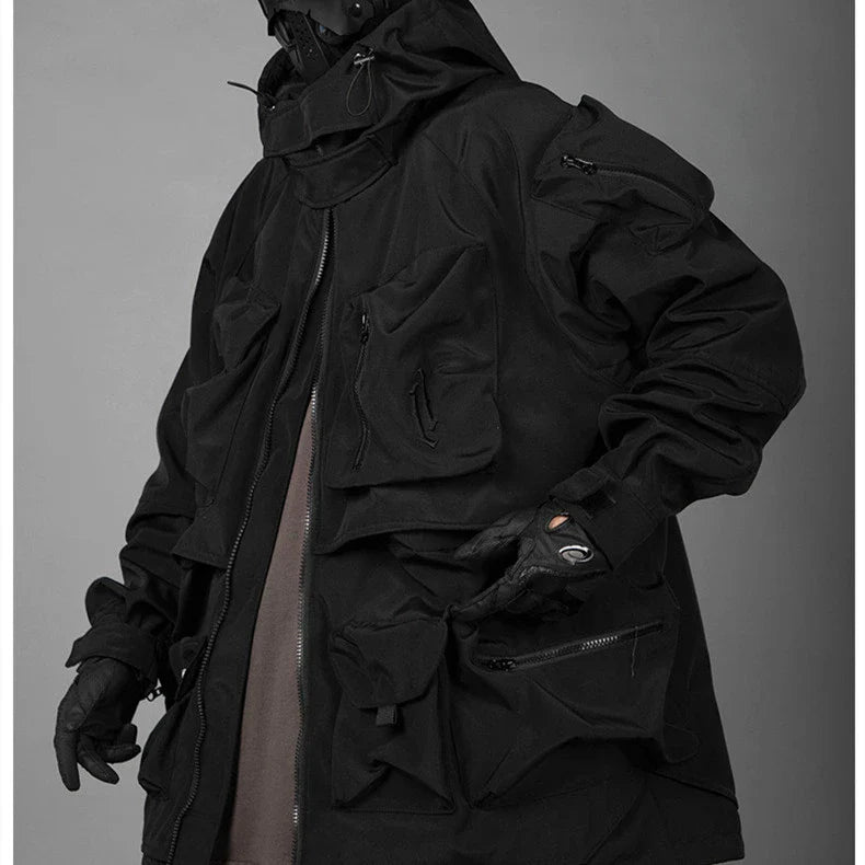 Men's Loose Casual Hooded Work Clothes Three-dimensional Jacket in sleek black, designed for Kiwi comfort and style