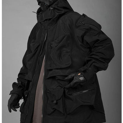 Men's Loose Casual Hooded Work Clothes Three-dimensional Jacket in sleek black, designed for Kiwi comfort and style