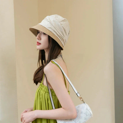 Artistic Cotton Linen Woven Sun Hat for Women - Lightweight, Foldable, and Offering Superior UV Protection