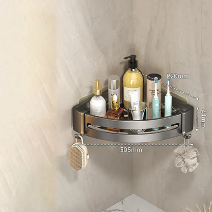 Adhesive Bathroom Shampoo Holder with dual-tier shelves in sleek grey aluminium alloy