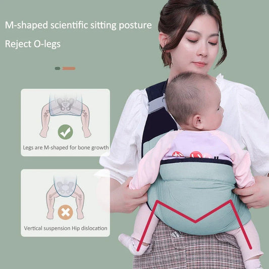 Comfy Kiwi Ergonomic Baby Carrier in Green, featuring a soft, breathable cotton design for comfortable hands-free parenting