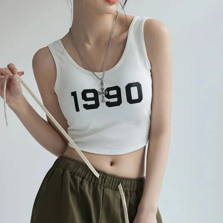 Stylish summer spaghetti strap camisole with letter print design, perfect for casual Kiwi outfits