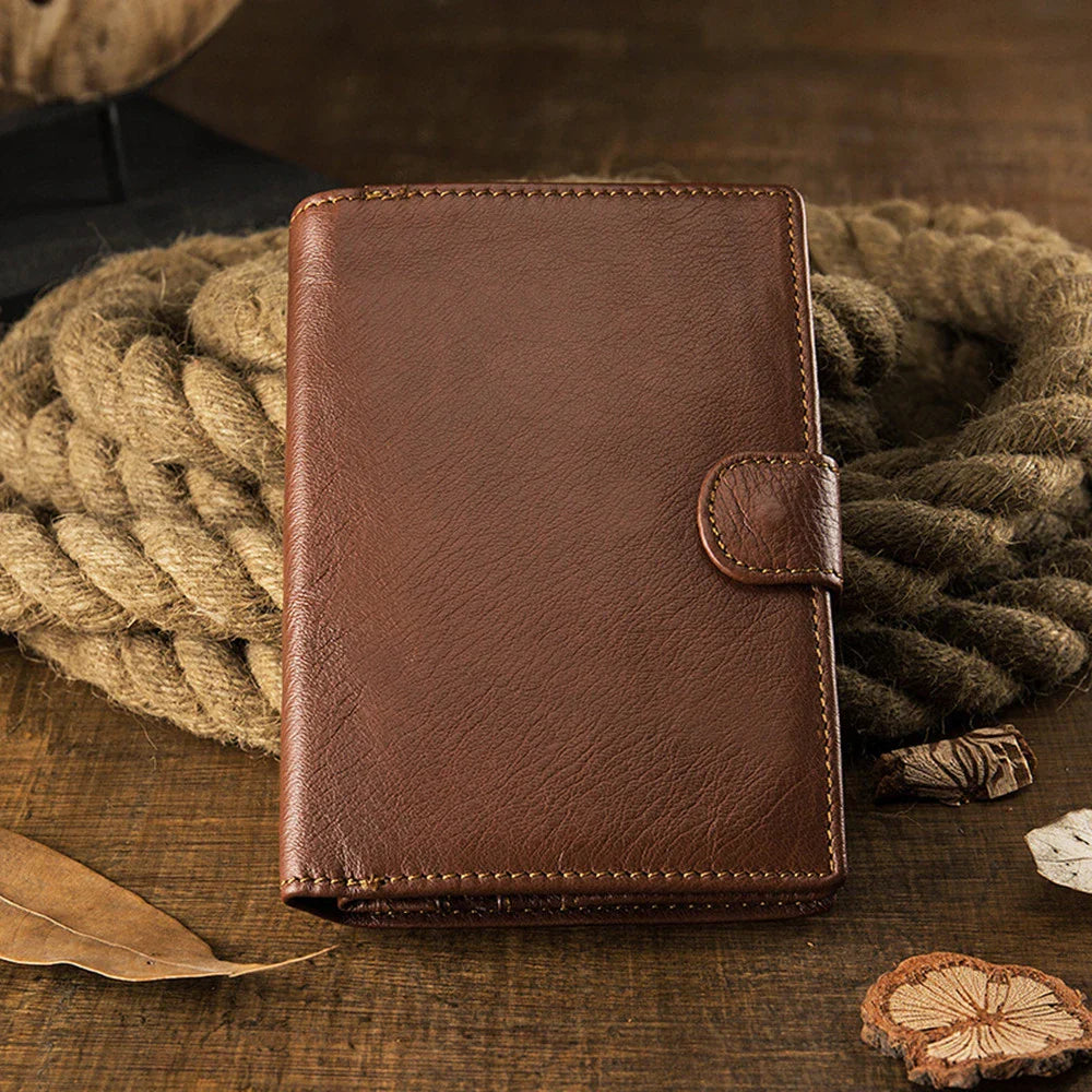 Men's Handmade Premium Leather Wallet with Vertical Design in Black or Brown