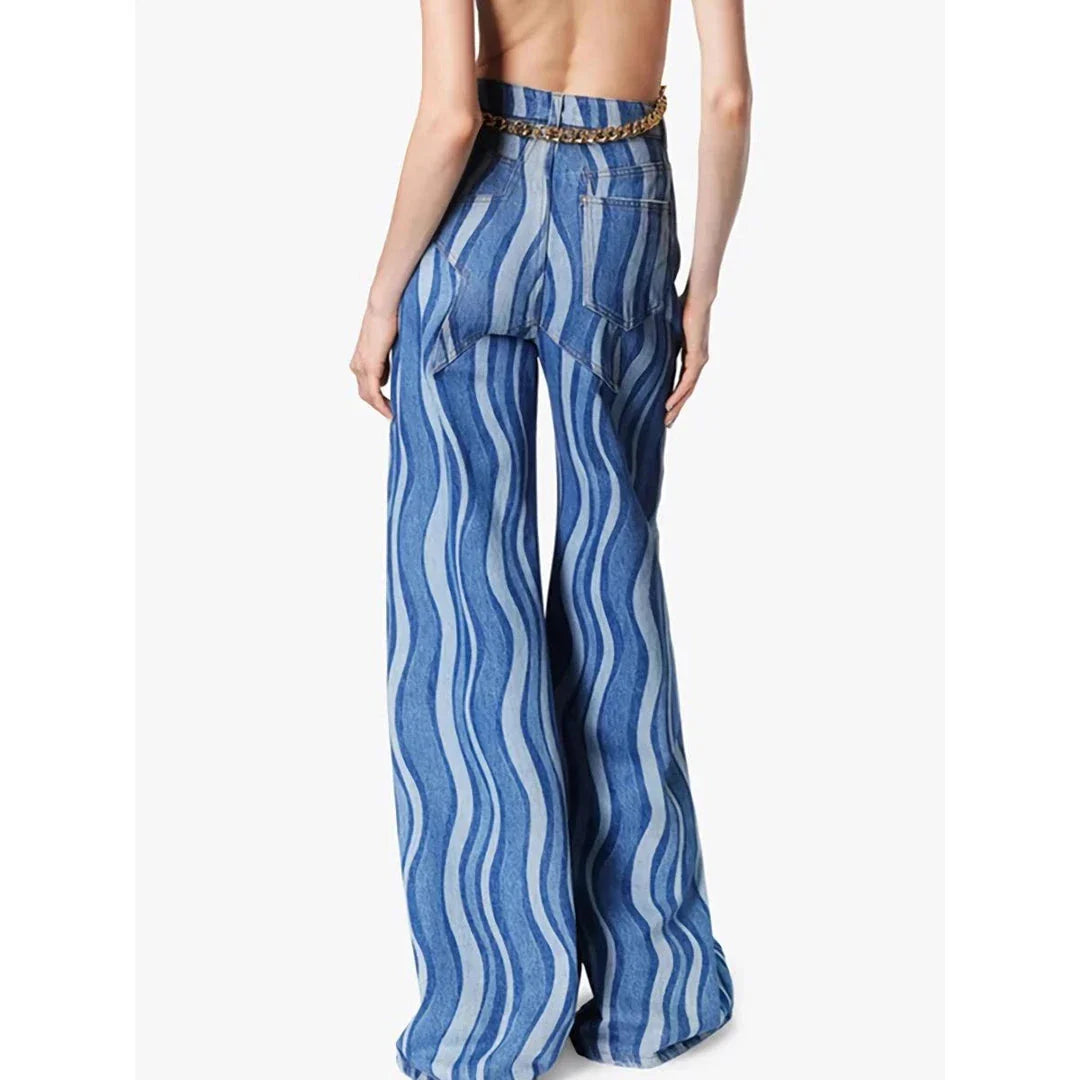 Versatile high-waist striped denim trousers in a modern, flattering design for Kiwi women's summer fashion