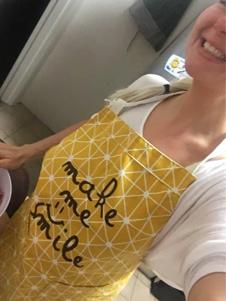 Stylish cotton kitchen apron with vibrant, Kiwi-inspired print design