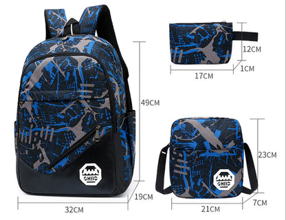 Flower-patterned nylon backpack with zipper opening and roomy interior, perfect for Kiwi students