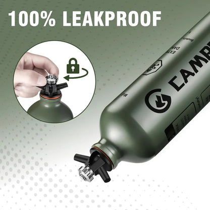 Portable aluminium fuel bottle with spill-proof cap and venting pipe, ideal for Kiwi outdoor adventures