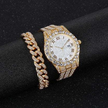 Stylish Hip Hop Diamond Watch with stainless steel construction and diamond accents