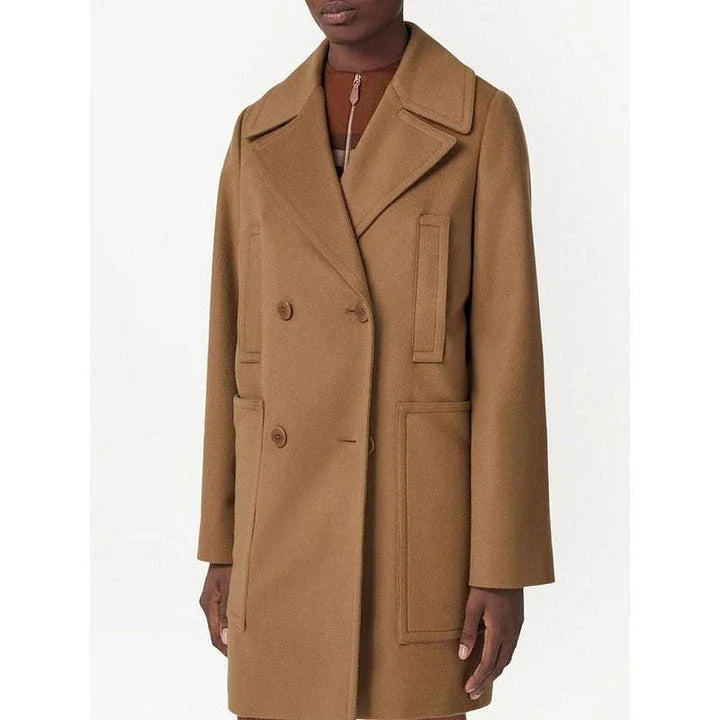 Sophisticated mid-length double-breasted overcoat in a stylish brown color for the fashion-conscious Kiwi