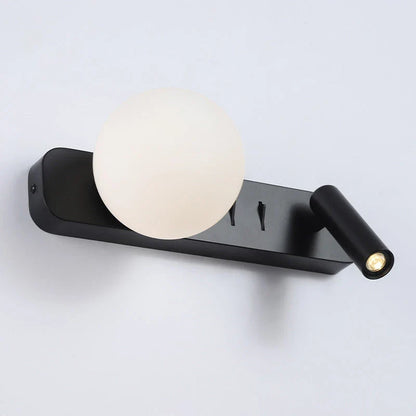 Stylish and adjustable glass wall lamp with a black shade, suitable for bedrooms and hotels