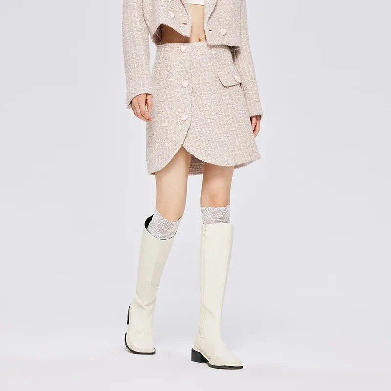 Timeless Plaid A-Line Skirt with Asymmetric Design and Button Details