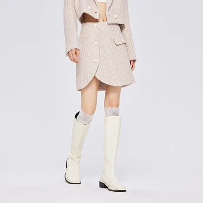 Timeless Plaid A-Line Skirt with Asymmetric Design and Button Details