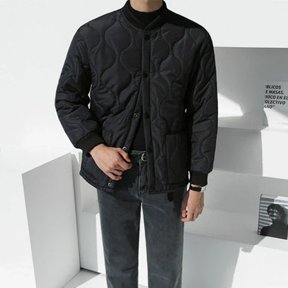 Men's autumn jacket with baseball collar, made of cotton and silk blend in black and off-white colors