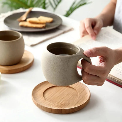 Japanese-inspired stoneware ceramic coffee mug with matching tray, showcasing a minimalist and elegant design perfect for Kiwi households