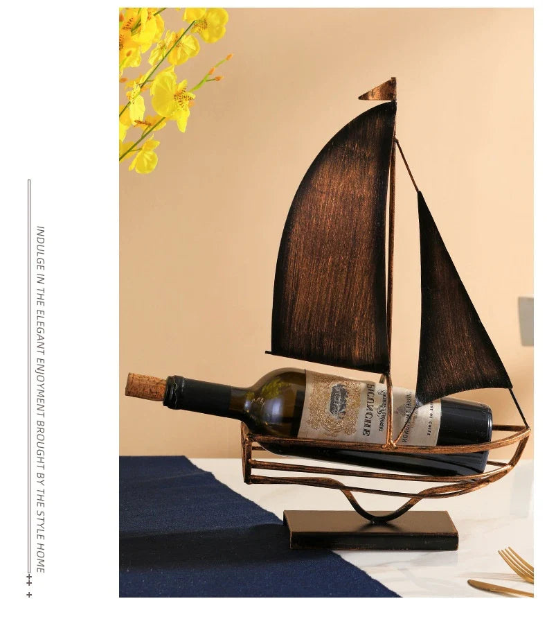 Stylish iron sailboat-shaped wine rack, a modern and nautical decor piece for Kiwi homes