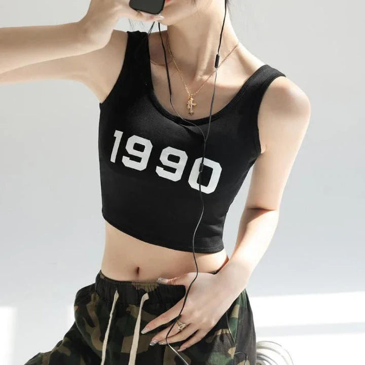 Stylish summer spaghetti strap camisole with letter print design, perfect for casual Kiwi outfits
