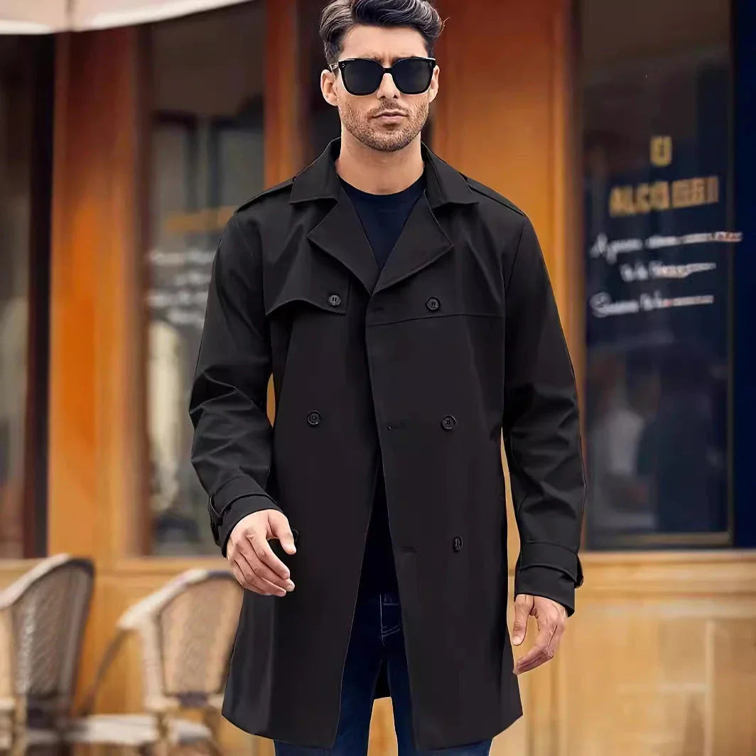 Men's Double-breasted Wool Coat in Light Gray, Black, Khaki, and Dark Brown Colors