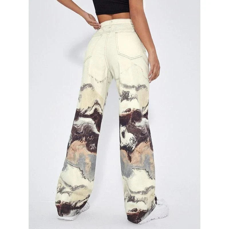 Stylish tie-dye wide-leg high-waist jeans designed for the modern Kiwi woman