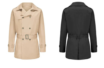 Men's Double-breasted Wool Coat in Light Gray, Black, Khaki, and Dark Brown Colors