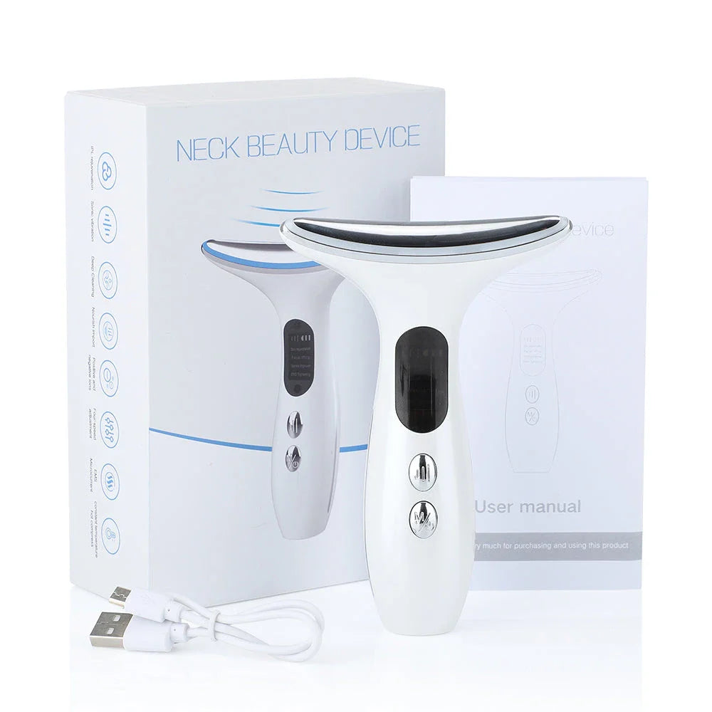 EMS Neck and Face Firming Device with micro-current, light therapy, and sonic vibration for youthful, radiant skin