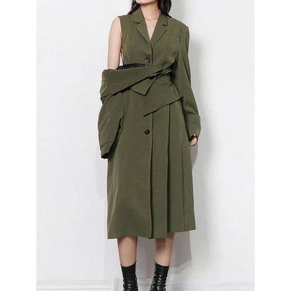 Elegant high-waist windbreaker trench coat for women, featuring a turn-down collar, single-breasted closure, and removable long sleeves.