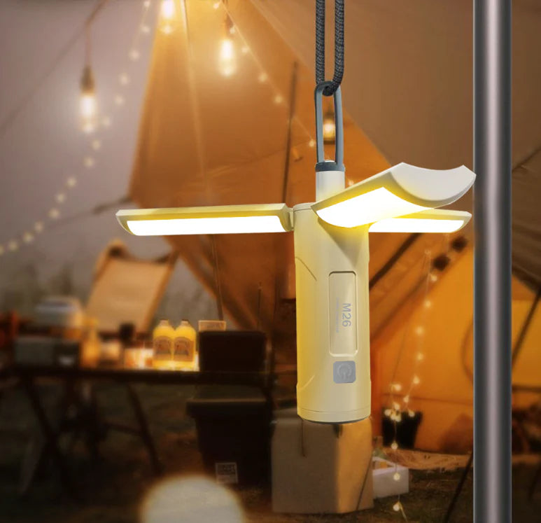 Outdoor LED Camping Lamp with folding design, USB charging, and bright LED light for Kiwi adventures