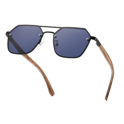 Polarized wood frame sunglasses with stainless steel and natural wood accents, providing UV400 protection and glare reduction for Kiwi outdoor enthusiasts