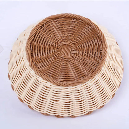 Handwoven fruit and vegetable storage basket made from eco-friendly plastic with rattan-like design and dustproof cover