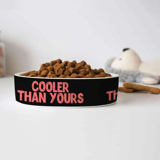 A durable ceramic pet bowl with a sarcastic quote design, suitable for dogs and cats