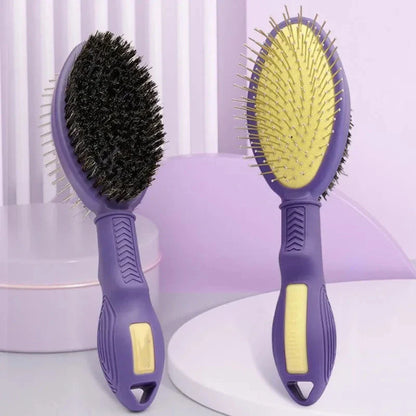 Double-Sided Dog & Cat Grooming Brush with Stainless Steel and Soft Bristles