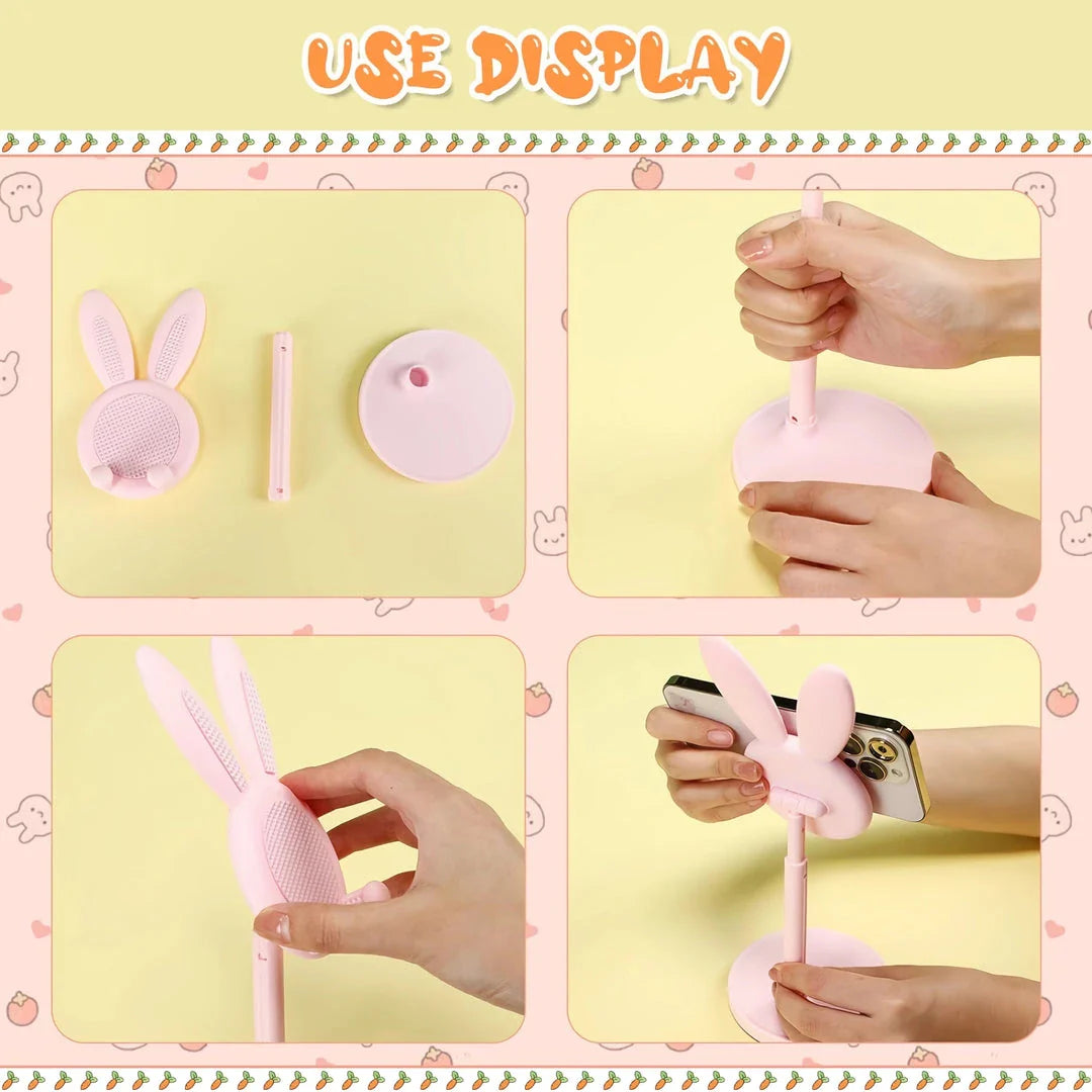 Adorable bunny-shaped mobile phone holder stand with adjustable, telescopic design for Kiwis