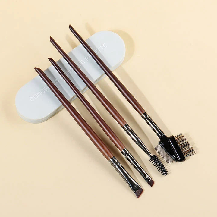 4-Piece Angled Eyebrow and Eyeliner Brush Set with Sustainable Wood Handles for Precision Eye Makeup
